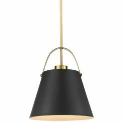 Z-Lite Studio 12.5" Wide Matte Black And Heritage Brass Modern Pendant