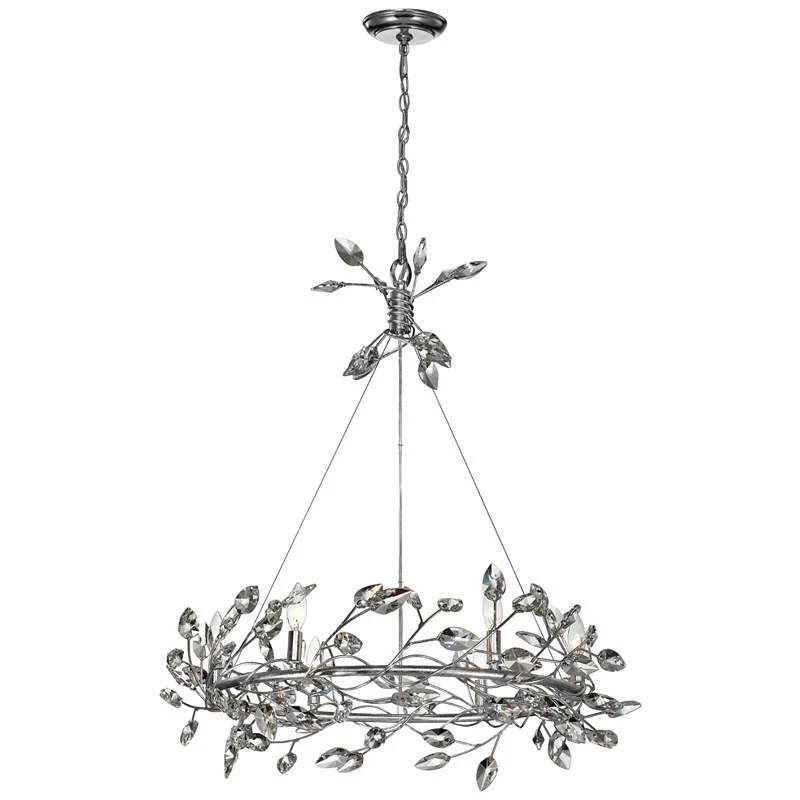 Zeev Misthaven 32"W Silver Leaf Crystal 6-Light Chandelier 4 Zeev Misthaven 32"W Silver Leaf Crystal 6-Light Chandelier - Image 2